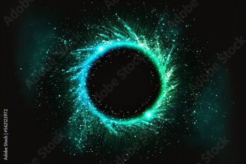 circular light frame surrounded by sparkling stars and light spots blue and green