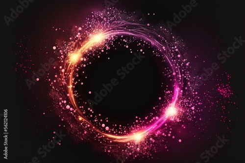 circular light frame surrounded by sparkling stars and light spots pink red yellow