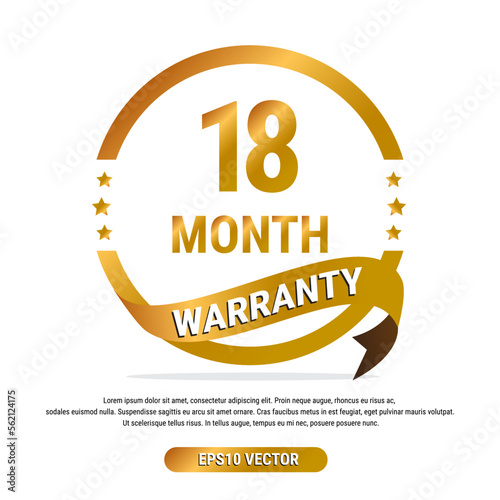 18 month warranty golden badge isolated on white background. label guarantee