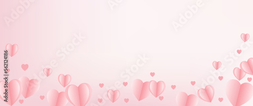 Valentine's Day banner with Pink hearts. Vector illustration. Paper cut decorations for Valentine's day border or frame design, Cute love sale banner, or greeting card.  © Jiraporn