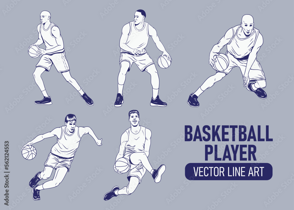 Set of Basketball Players Premium Vector