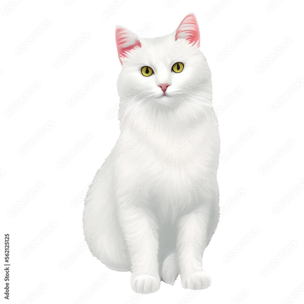 white cat drawn digital painting watercolor illustration white cat drawn digital painting watercolor illustration