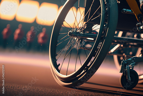 Close up of wheelchair sports on an outdoor basketball court. Disabled Disabled athlete concept. Generative AI.