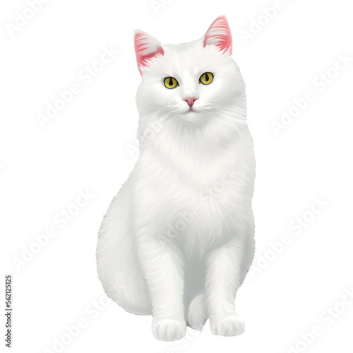 white cat drawn digital painting watercolor illustration