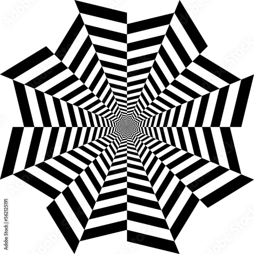 Geometric tunnel in the form of an eight-pointed star, Op art, Psychedelic tunnel