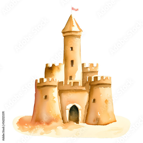 castle sand hand drawn with watercolor painting style illustration