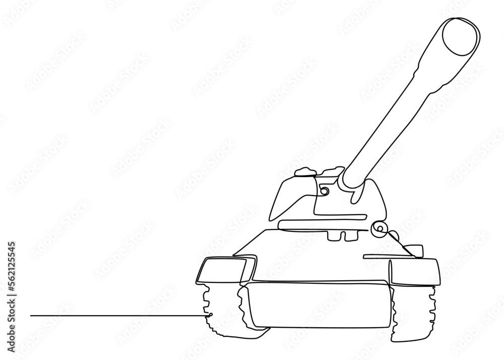 Fototapeta premium One continuous line of Armored Tank. Thin Line Illustration vector concept. Contour Drawing Creative ideas.
