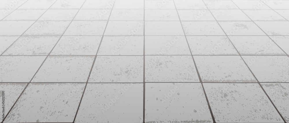 Vanishing perspective concrete block pavement vector background with texture. Tile floor surface. City street road or walkway with grid stone pattern. Patio exterior. Panoramic landscape