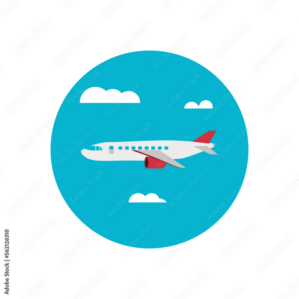 Airplane Flying in the Sky among the Clouds to the East, Travel and Tourism Concept , Air Travel and Transportation, Vector Illustration 