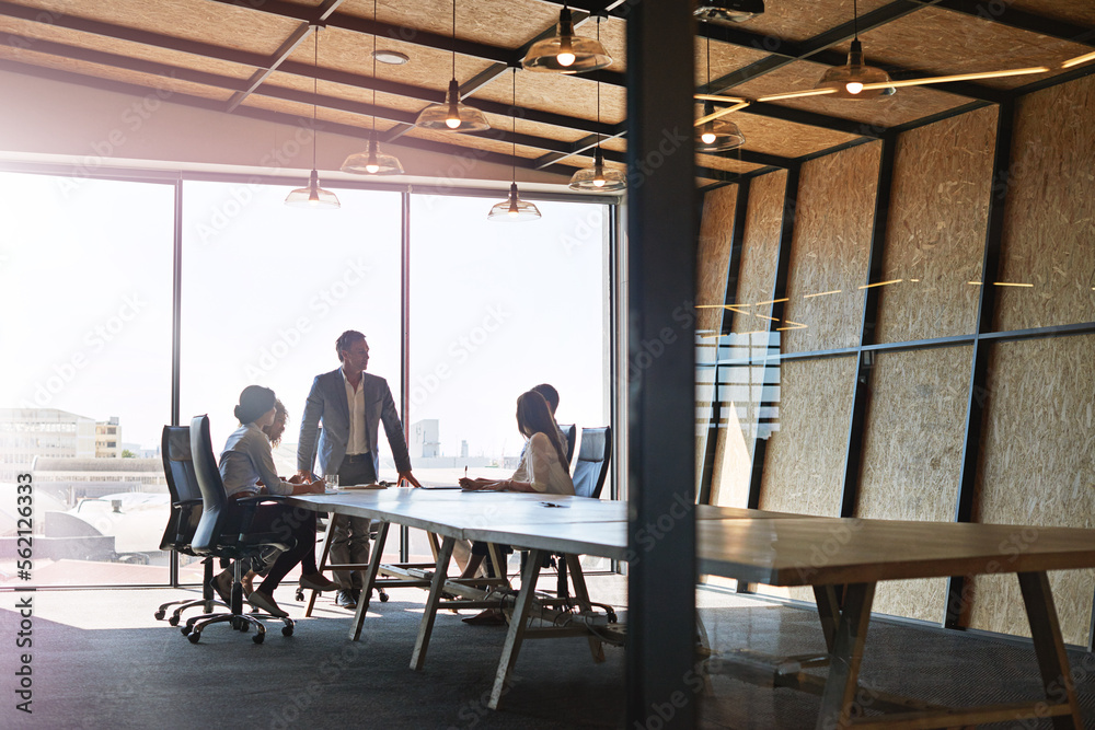 Startup, teamwork and business meeting in office for creative brainstorming and corporate workshop. Strategy, planning our vision and team of women and men in marketing meeting room of modern office.