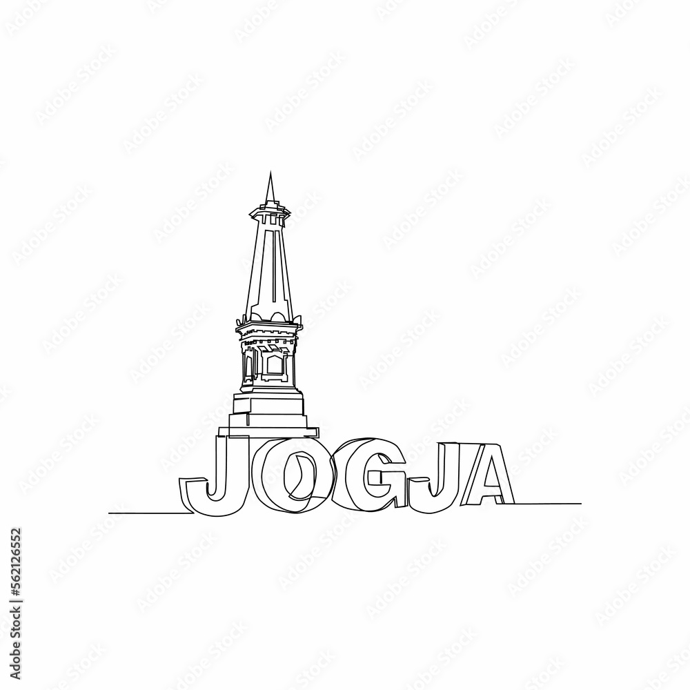 continuous line drawing art of jogja monument icon