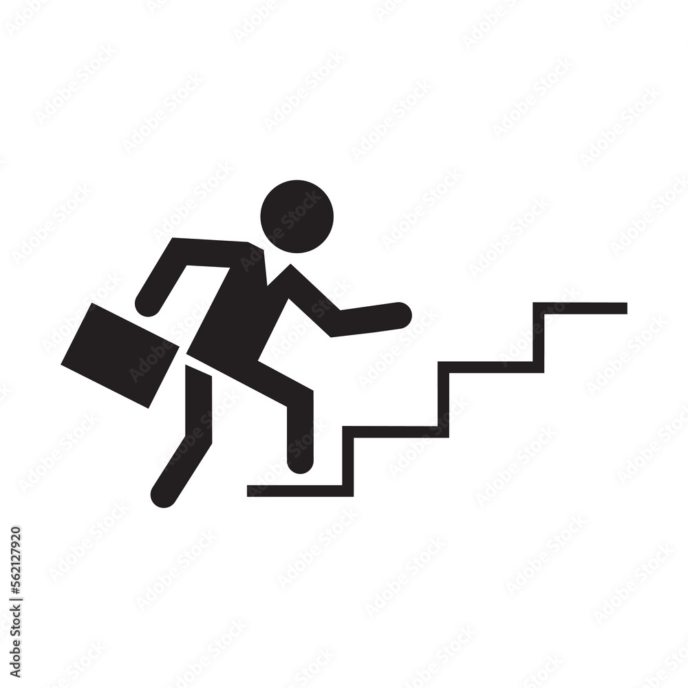 Businessman ascending by stairs steps icon symbol