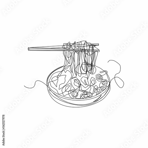 continuous line drawing art of indonesian culinary chicken noodles