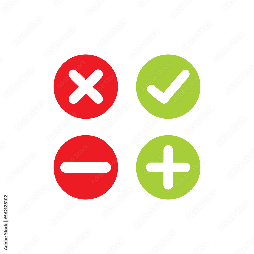 Obraz premium Tick, cross, plus, minus icon set