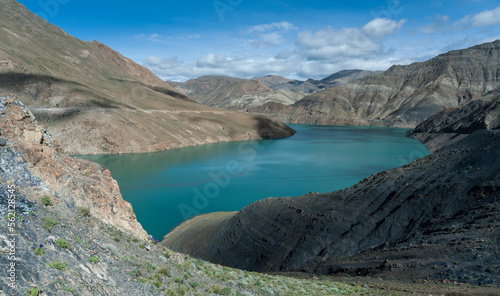 Hydroelectric Yamdrok-tso lake at Sim or Simu La pass, along Southern Friendship Highway, Tibet.