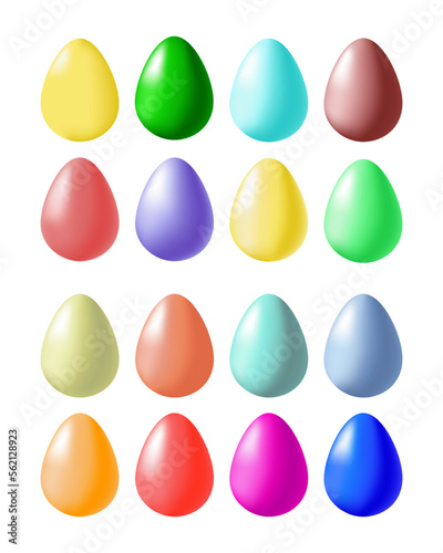 Happy Easter Eggs. Set of colored Easter eggs isolated on white background. Egg for holiday all colors of rainbow, gradient. Spring festival. Template for decorating. Vector illustration