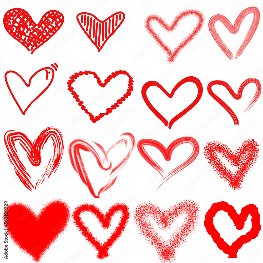 Hand drawn red  heart  white background design elements for Valentine’s Day, wrapping, greeting card, wallpaper, background 