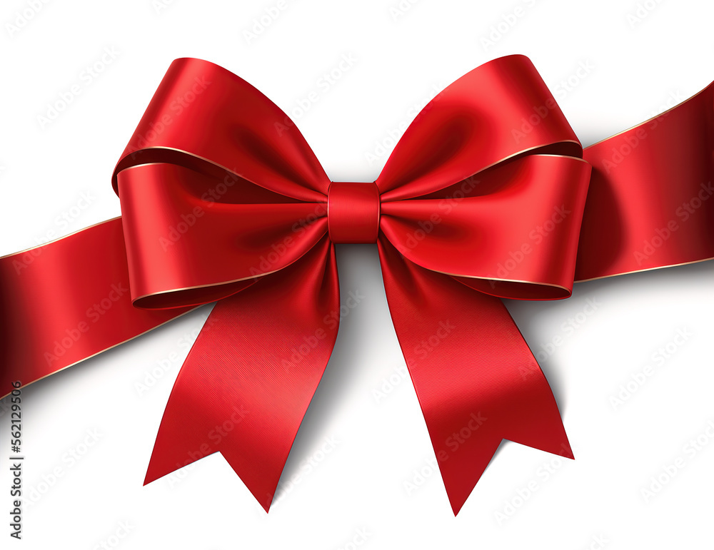 Large red ribbon bow in the center for Christmas, birthday and valantines, AI generation Large red ribbon bow in the center for Christmas, birthday and valantines, AI generation