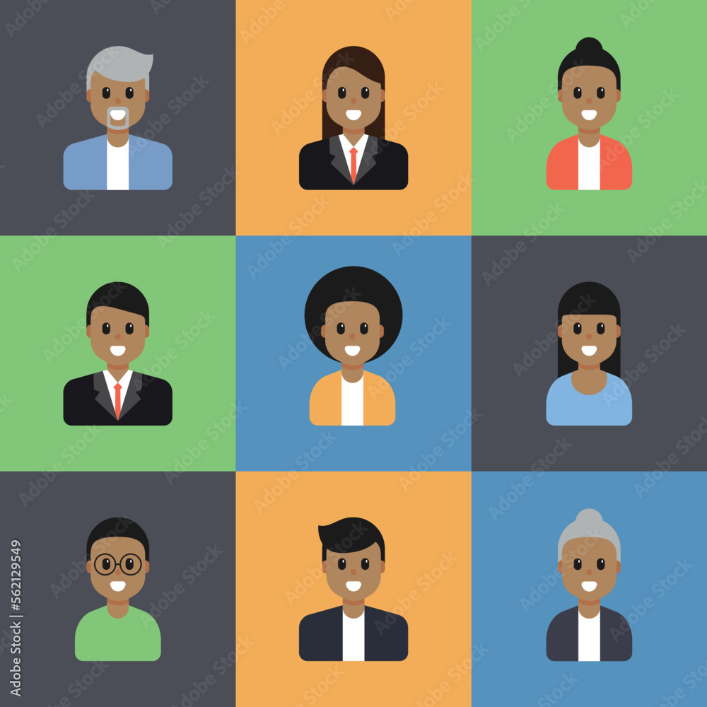 Vector illustration Afro American people icons set, avatar with hair style. Vector illustration Afro American people icons set, avatar with hair style.