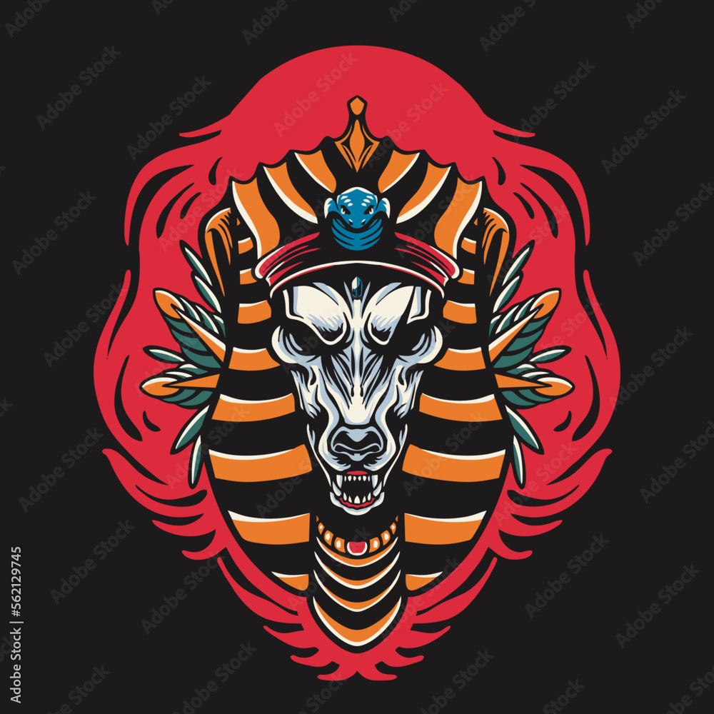 Fototapeta premium Anubis Head Vector Retro Illustration