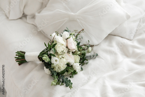 Bride's bouquet with white flowers. Wedding ceremony.
