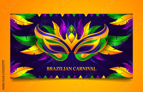 Gradient Carnival Brazilian Festival horizontal banner, with green, purple and yellow color design