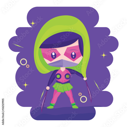Isolated cute female superhero cartoon character Vector