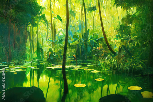 Illustration of Pond in the forest. Genrative AI