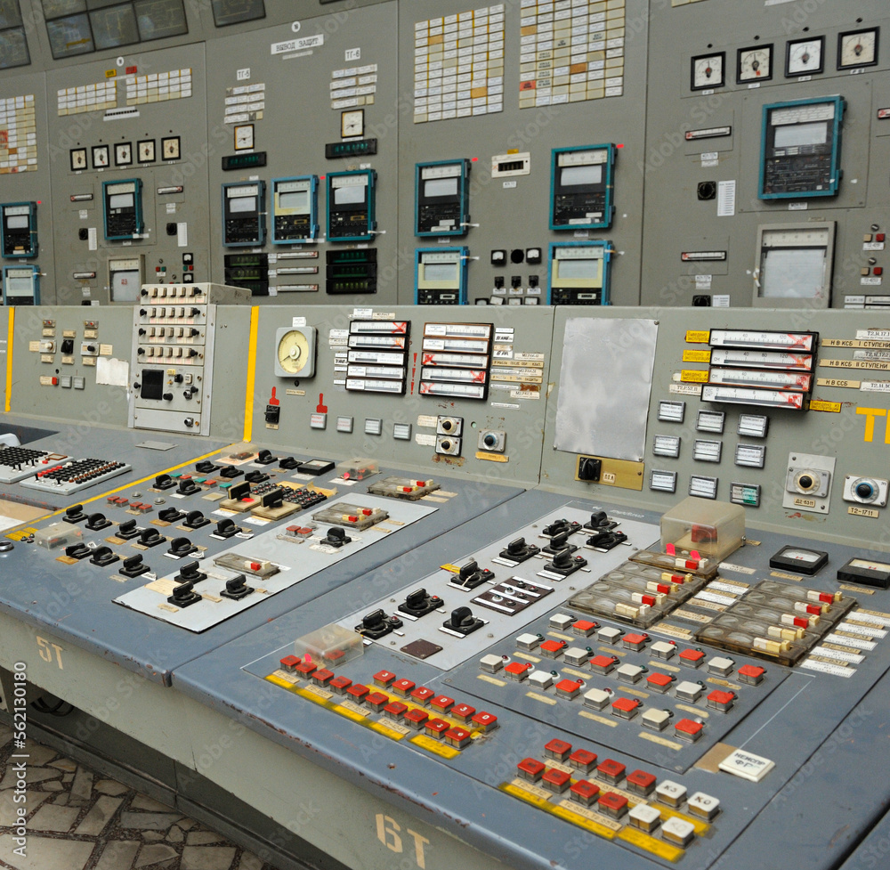 Main control board in a control operations room of the reactor of the Chernobyl Nuclear Power Plant Main control board in a control operations room of the reactor of the Chernobyl Nuclear Power Plant
