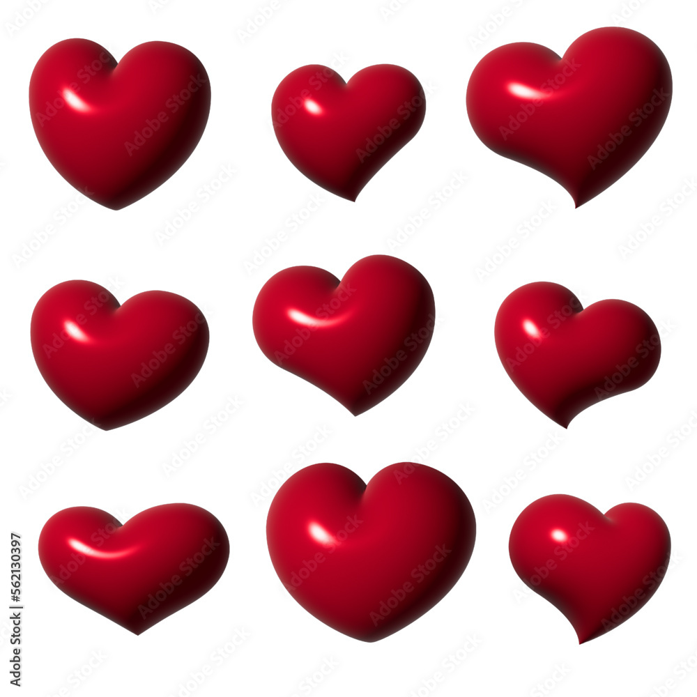 3d set of  red hearts