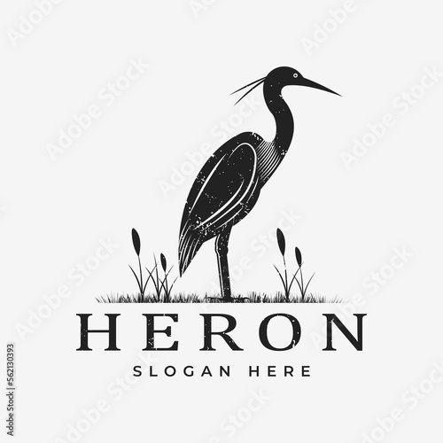 Heron bird Stork silhouette design logo, design template