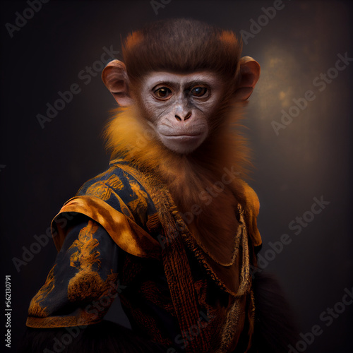 Monkey in a camisole, antique portrait.