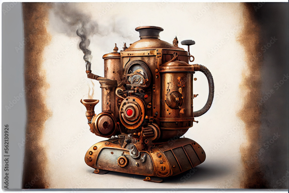 Steampunk coffee machine. Coffee machine in steampunk style. Retro style.