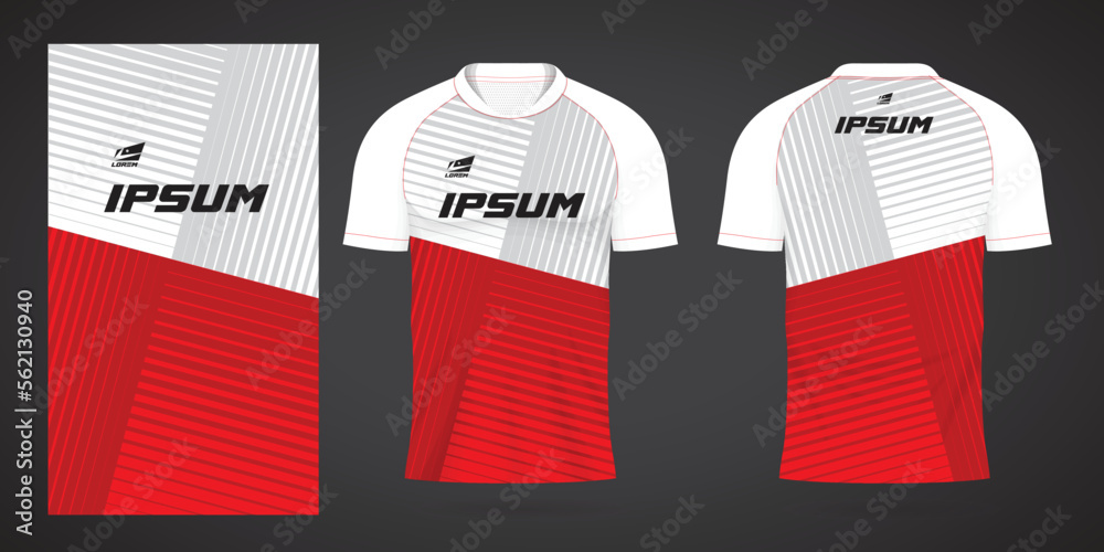 Fototapeta premium red white sports jersey template for team uniforms and Soccer t shirt design