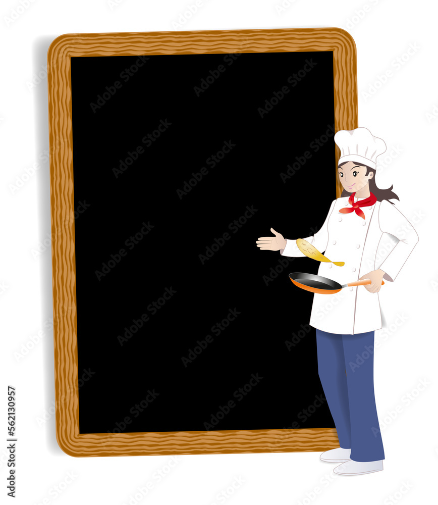 Fototapeta premium Chef femme qui fait des crêpes devant une ardoise