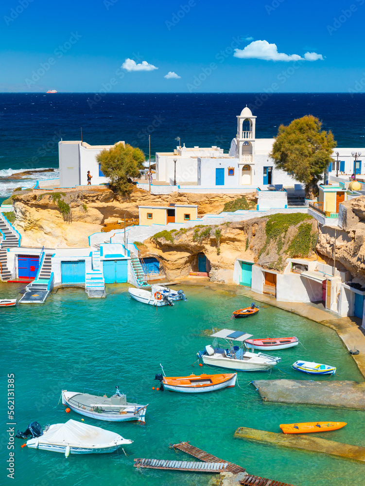 View of the fishing village of Mandrakia on Milos island, Greece