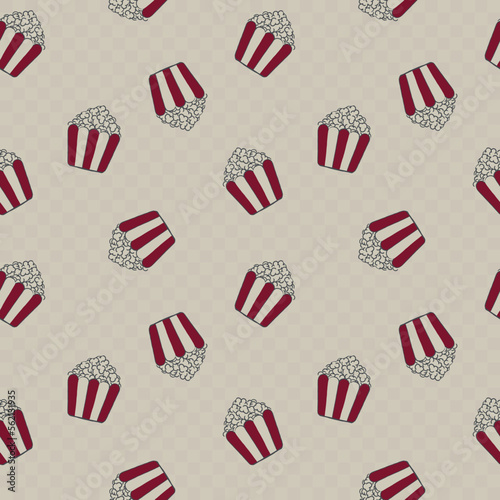 Vintage popcorn bucket doodle seamless pattern background