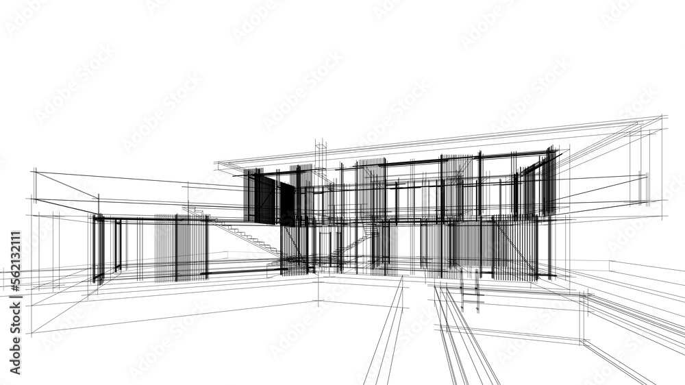 house building sketch architecture 3d illustration