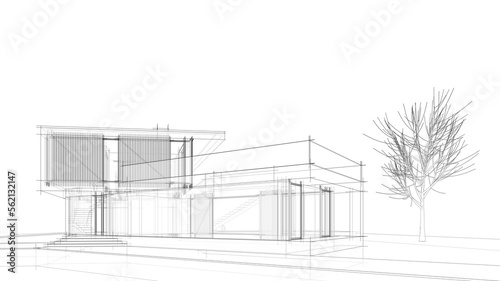 house building sketch architecture 3d illustration © Yurii Andreichyn