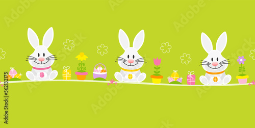 Osterbanner 3 Weiße Osterhasen Icons Grün