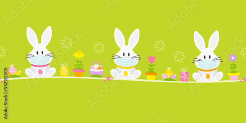 Osterbanner 3 Weiße Osterhasen Maske Icons Grün