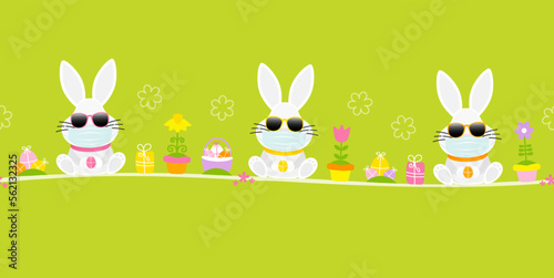 Osterbanner 3 Weiße Osterhasen Maske Sonnenbrille Icons Grün