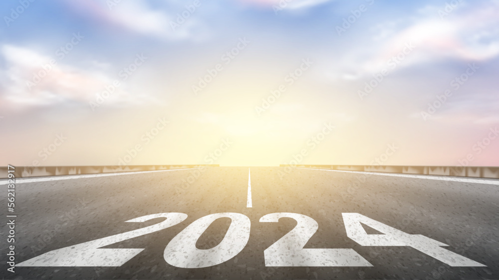 Number 2024 written on empty road. Concept of New 2024 Year. Concept of