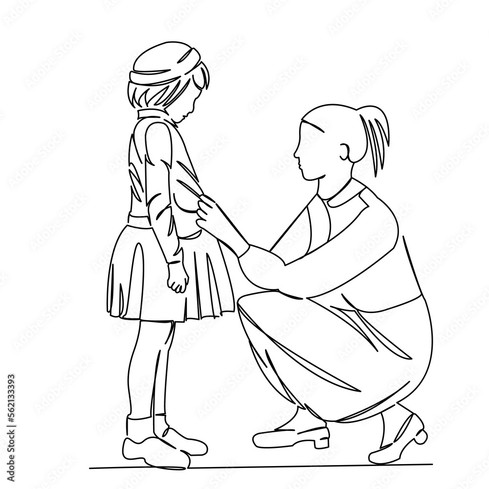 Fototapeta premium mother zips up daughter's jacket