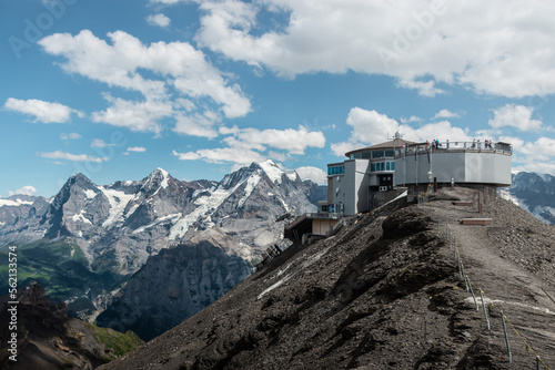 Famous Schilthorn Peak Above Murren: Panoramic View of the Station and the Swiss Alps