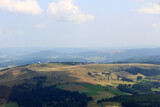Mountain Wasserkuppe panorama with radar station (radar dome) and airfield in Rhön Mountains, Germany