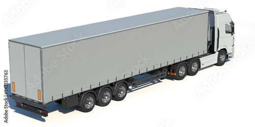 3d illustration - European truck with trailer, on a white background photo