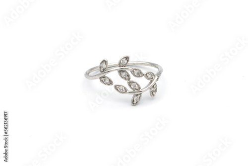 Jewelry ring, a white gold/silver plated ring decorated with a diamond. An elegant diamond ring for women.