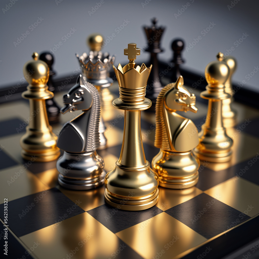 Gold and silver chess on chess board game for business metaphor leadership concept Gold and silver chess on chess board game for business metaphor leadership concept