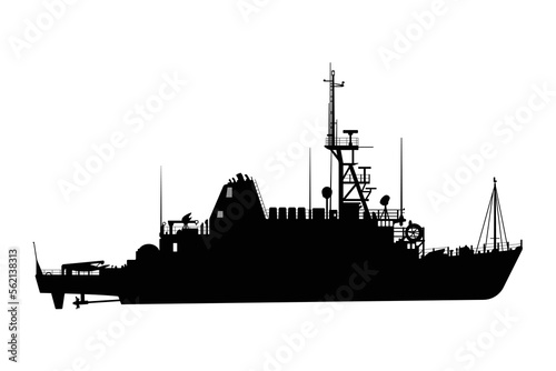 Military Mine Countermeasures Vessel Silhouette, Army Minesweeper Warship Illustration photo